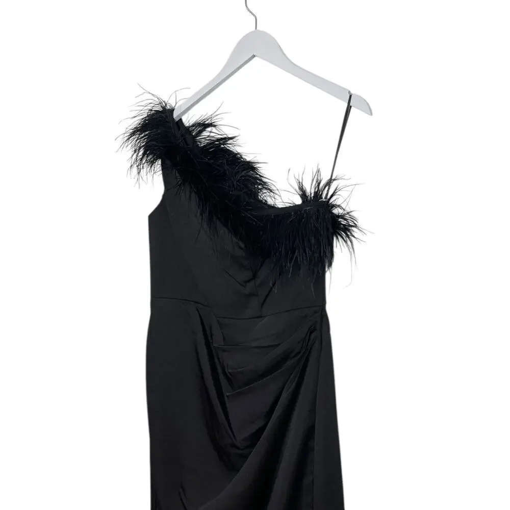 Mac Duggal A68147 Black‎ Feathered One-Shoulder Dress Size 10 NWT - Picture 4 of 7